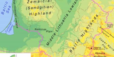 Kart over Litauen fysisk