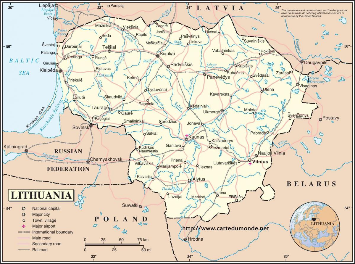 Kart over Litauen land