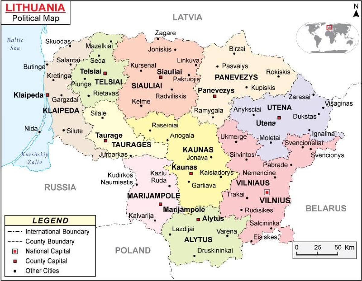 Kart over Litauen politiske